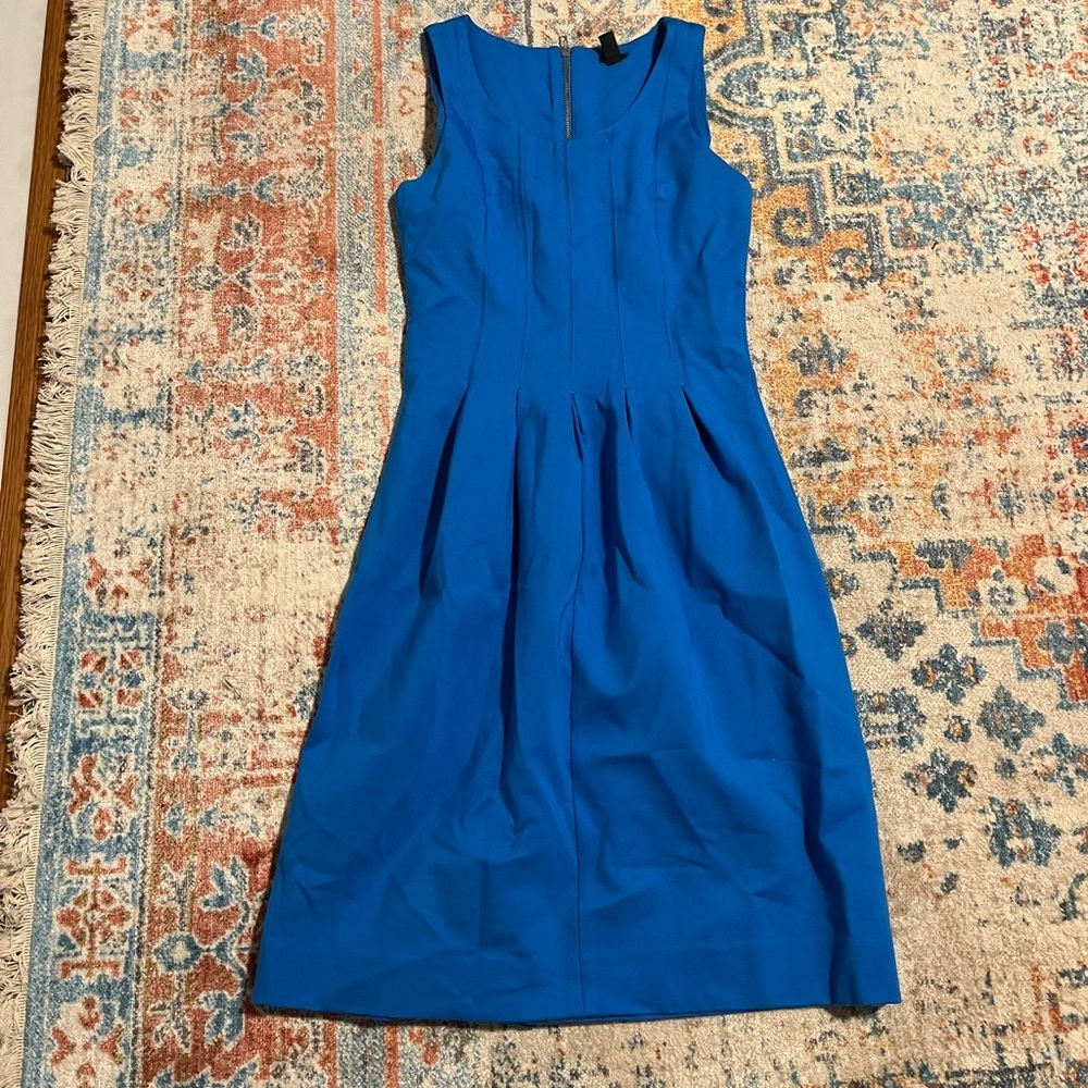 J Crew bright blue sleeveless pleated ponte scuba dress